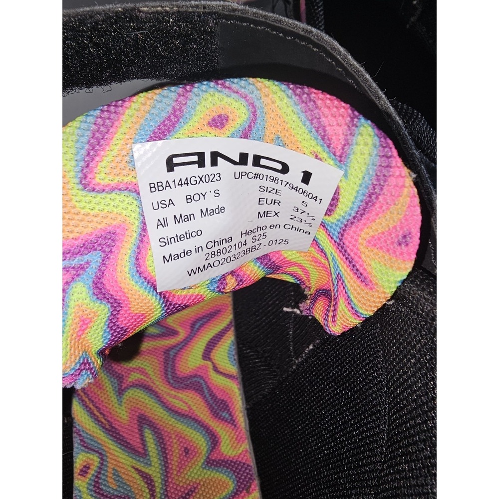 AND1 Boys Basketball Shoes Size 5 Black Multicolor High Top‎ Zip Strap - Picture 5 of 7